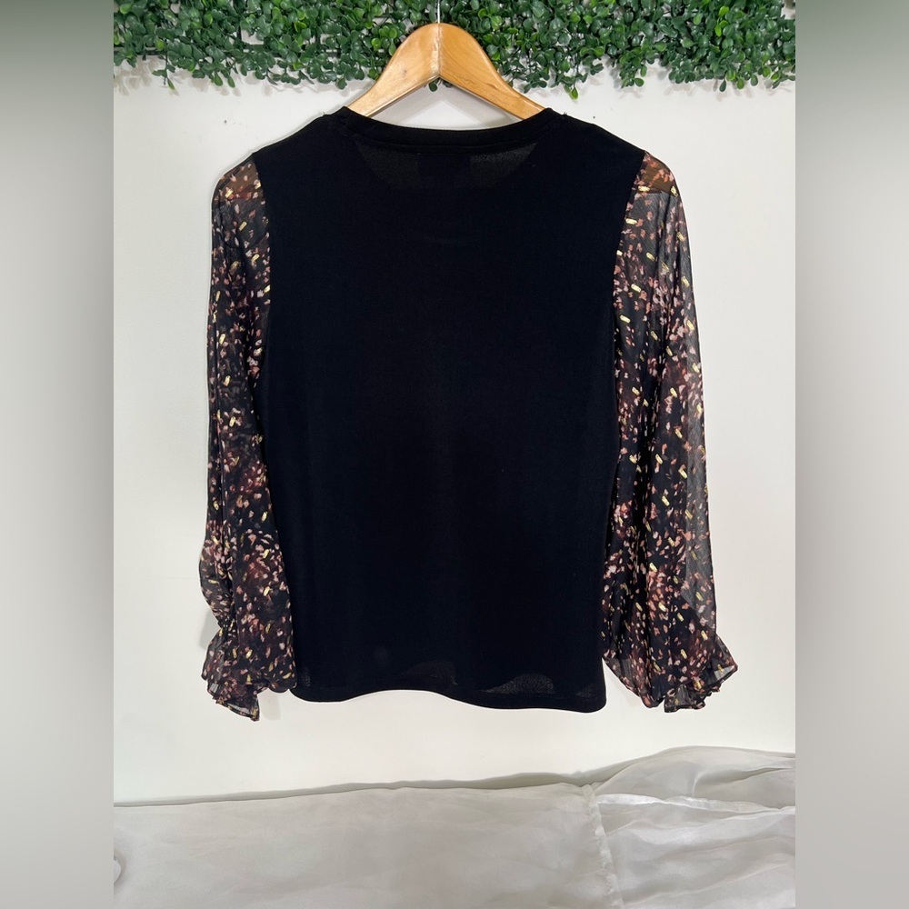 CeCe Womens Black Sheer Printed Balloon Long-Sleeve Round Neck Top Size S NWOT - Picture 4 of 10